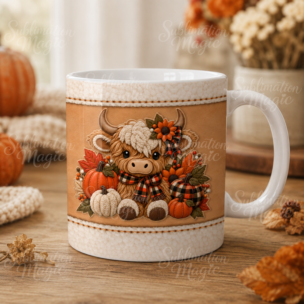 Fall Highland Cow 20 oz Skinny Seamless Tumbler Wrap Sublimation Design Digital Download