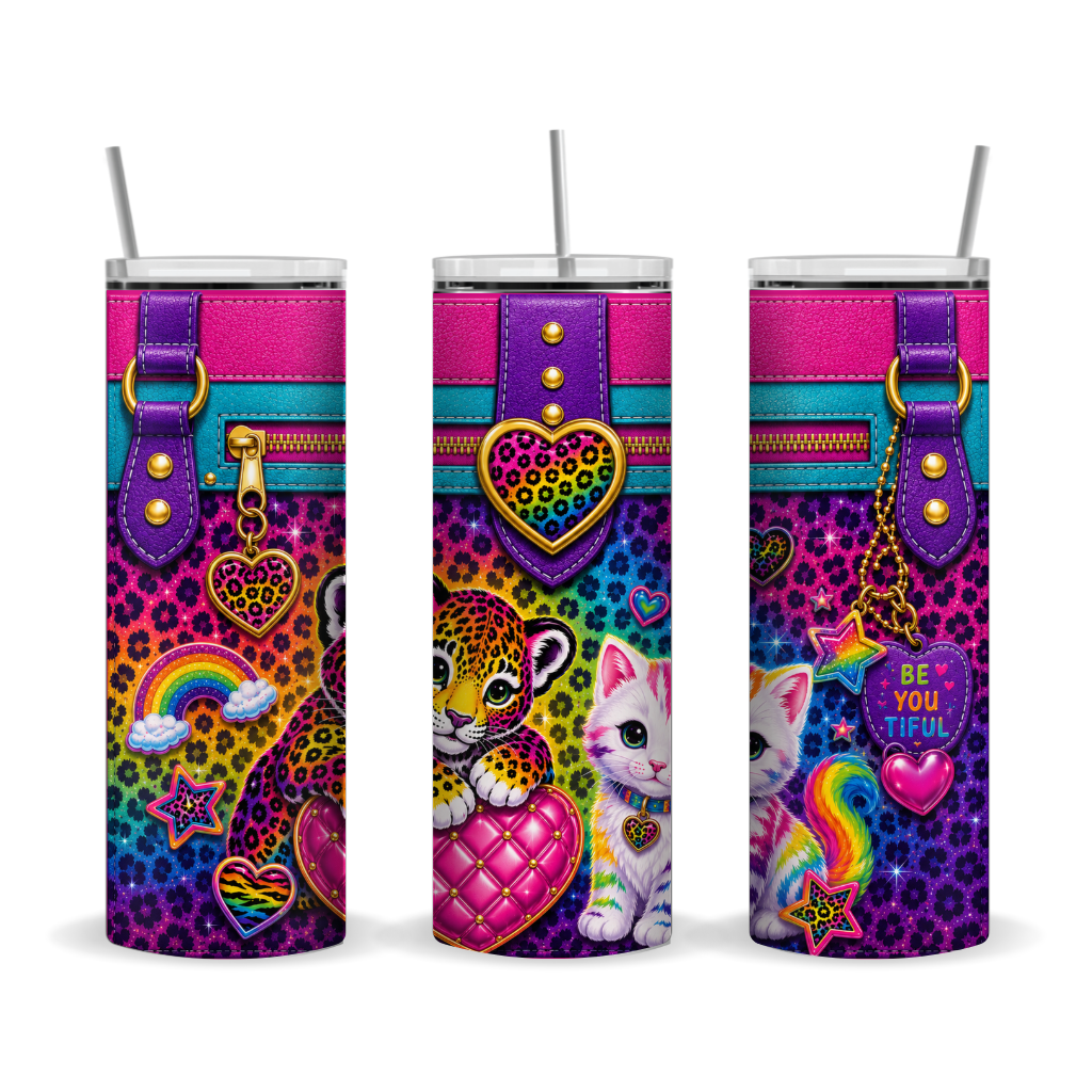 Luxury Purse Inspired Rainbow Leopard & Kitty 20 oz Skinny Tumbler Wrap Digital