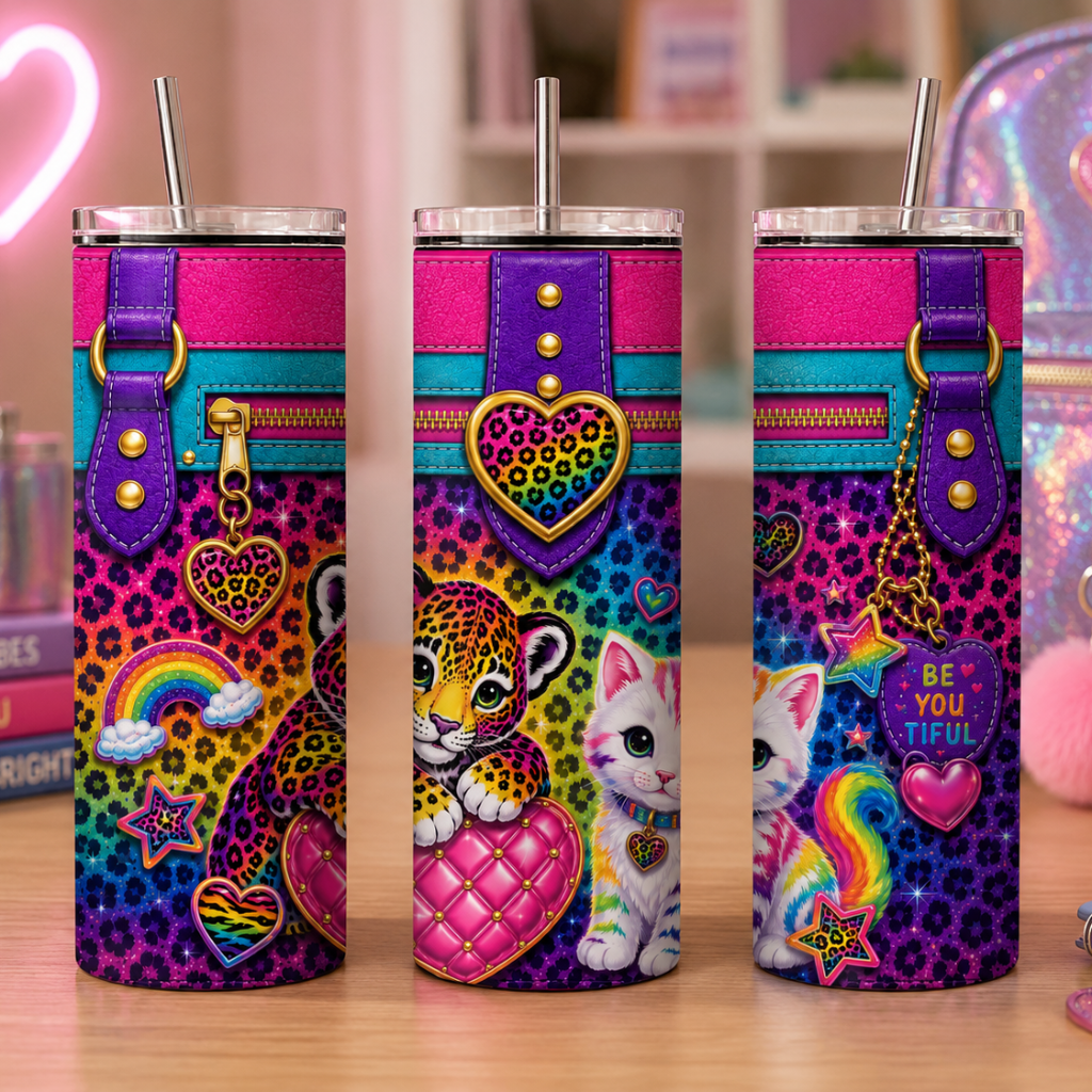 Luxury Purse Inspired Rainbow Leopard & Kitty 20 oz Skinny Tumbler Wrap Digital