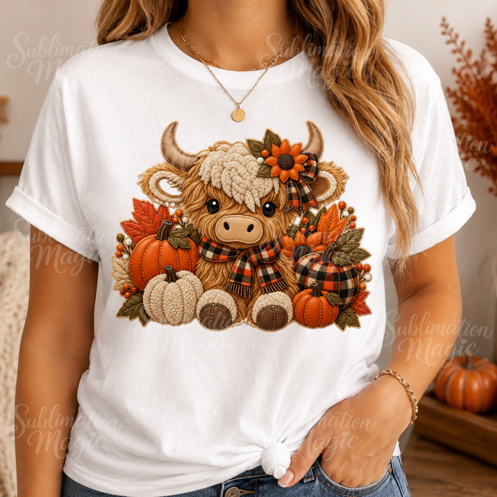 Fall Highland Cow 20 oz Skinny Seamless Tumbler Wrap Sublimation Design Digital Download