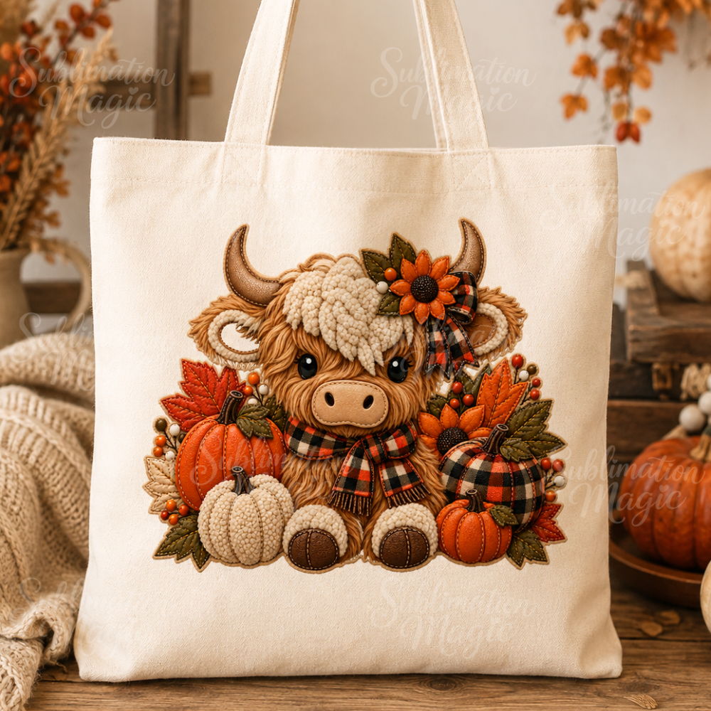 Fall Highland Cow 20 oz Skinny Seamless Tumbler Wrap Sublimation Design Digital Download