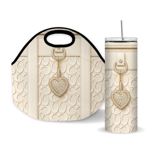 Cream & Gold Luxury Purse-Inspired 20 oz Skinny Tumbler Wrap Faux Leather Sublimation Design Digital Download