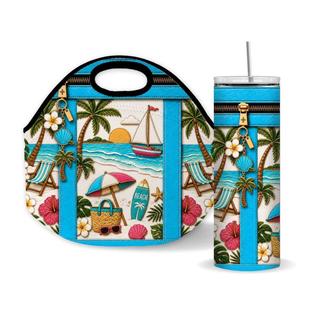 Luxury Beach Purse-Inspired 20 oz Skinny Tumbler Wrap Sublimation Design Digital Download