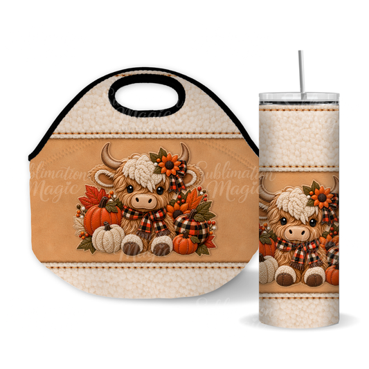 Fall Highland Cow 20 oz Skinny Seamless Tumbler Wrap Sublimation Design Digital Download