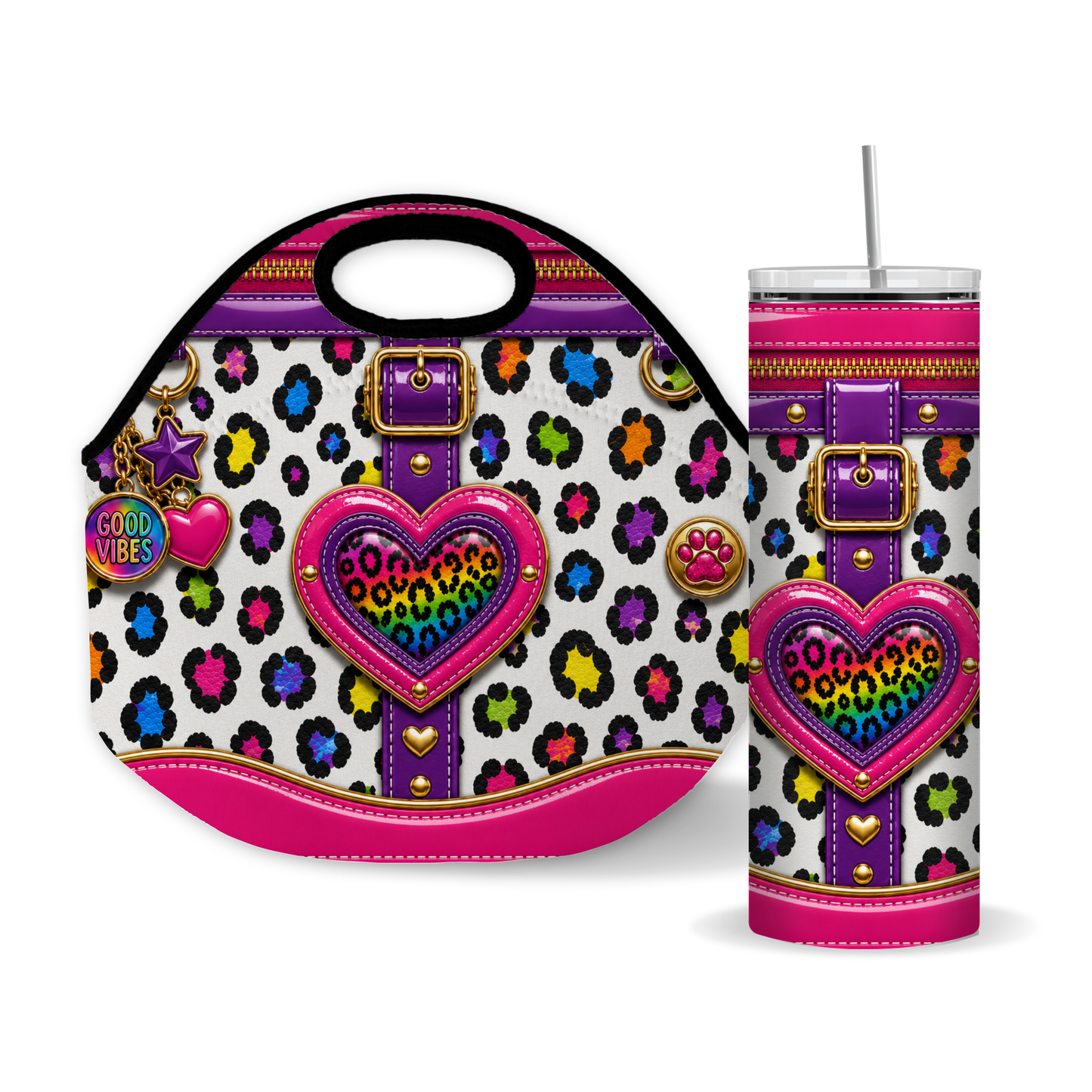 Luxury Purse Inspired Rainbow Leopard Heart 20 oz Skinny Tumbler Wrap Digital Download