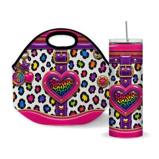 Luxury Purse Inspired Rainbow Leopard Heart 20 oz Skinny Tumbler Wrap Digital Download