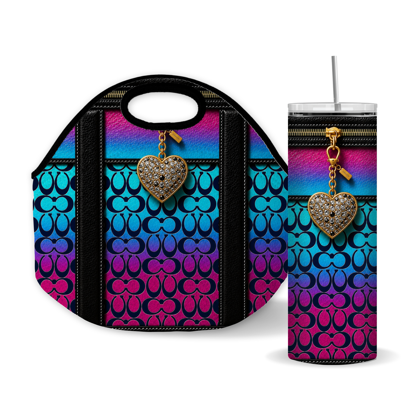 Luxury Gold Heart Designer Inspired 20 oz Skinny Tumbler Wrap Sublimation Design Digital Download