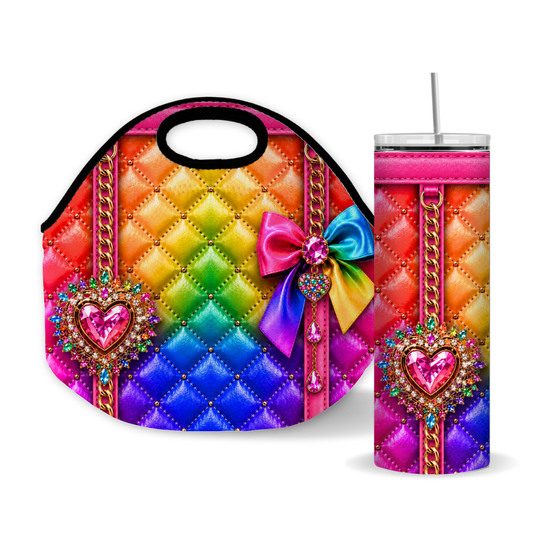 Rainbow Quilted Leather 20 oz Skinny Tumbler Wrap PNG Sublimation Design Digital Download