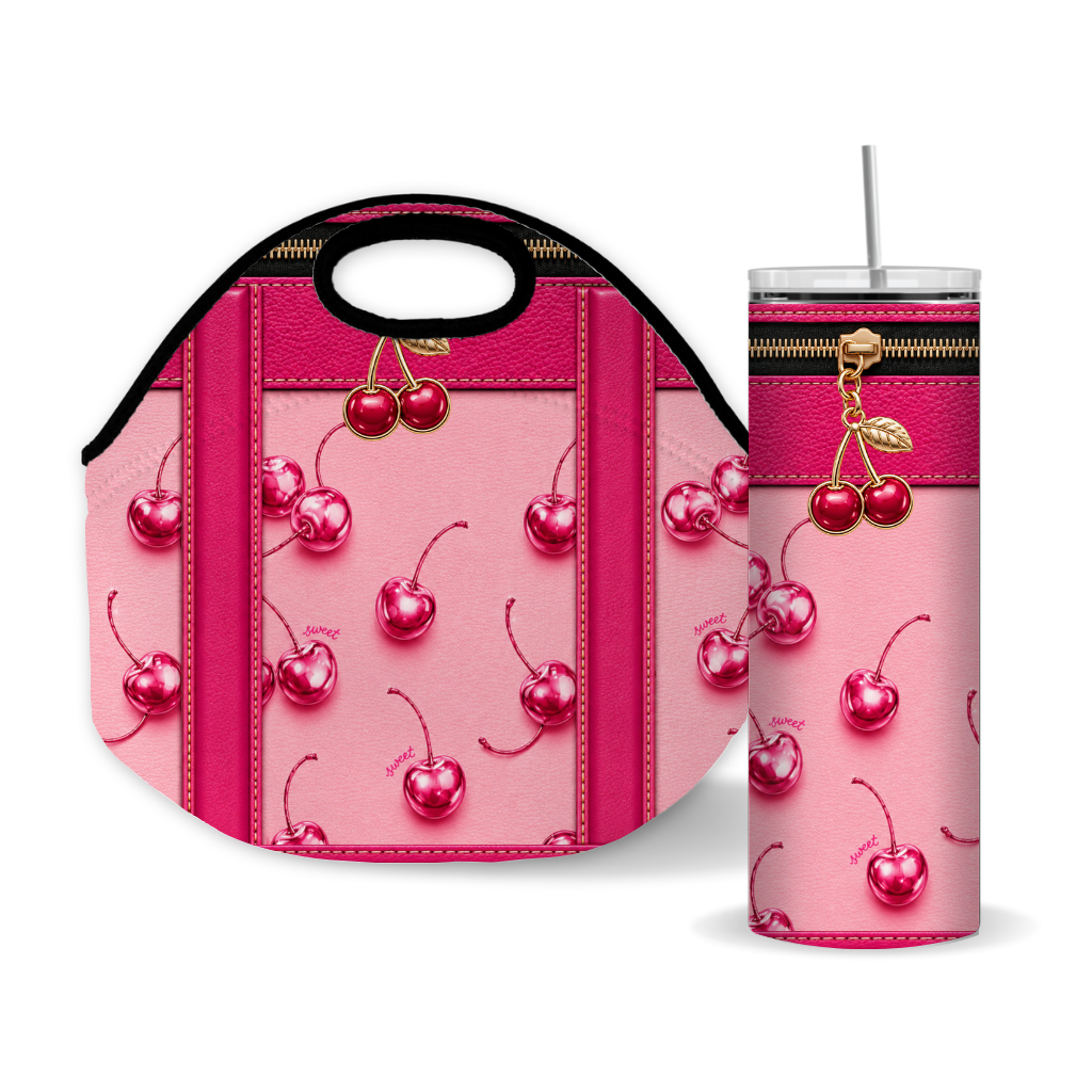 Luxury Pink Cherry Purse-Inspired 20 oz Skinny Tumbler Wrap Sublimation Design Digital Download