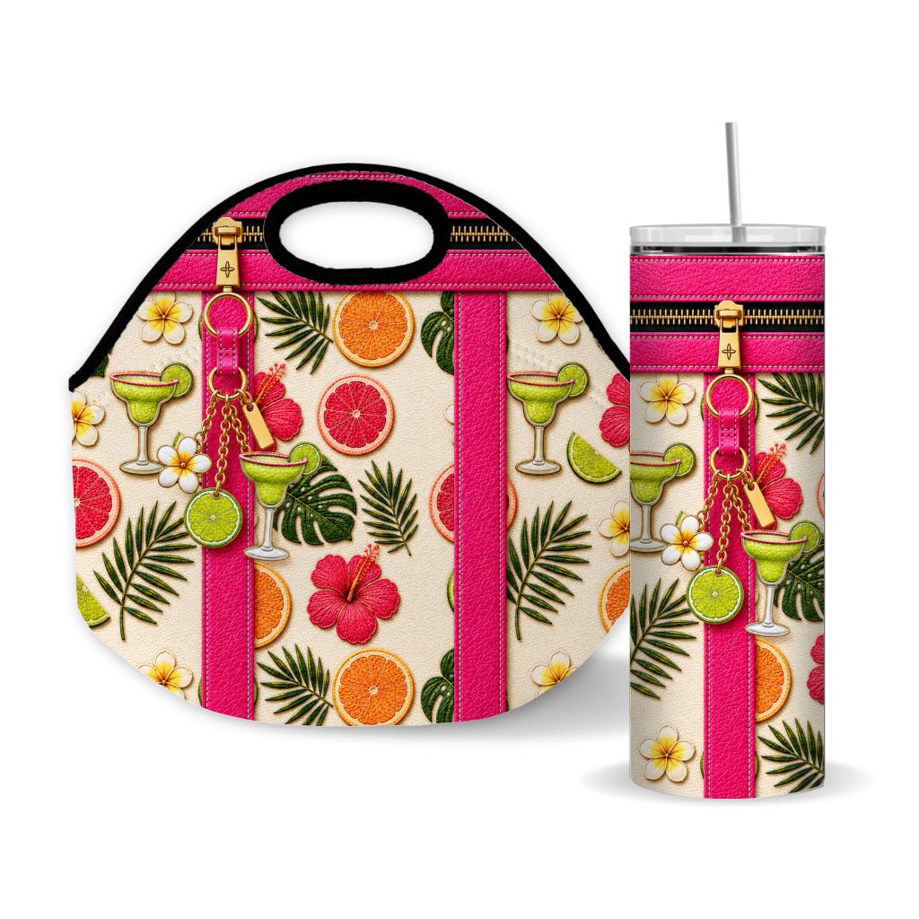 Pink Tropical Purse-Inspired 20 oz Skinny Tumbler Wrap  Luxury Summer Sublimation Design Digital Download