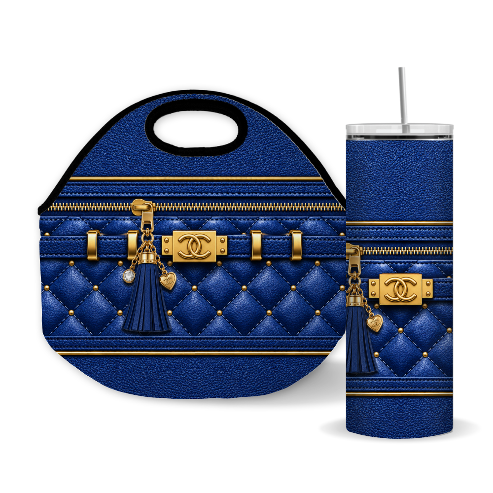 Luxury Blue Quilted Purse Seamless 20 oz Skinny Tumbler Wrap PNG Sublimation Design Digital Download