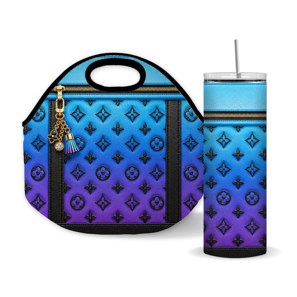 Luxury Blue & Purple Gradient Purse-Inspired 20 oz Skinny Tumbler Wrap Sublimation Design Digital Download