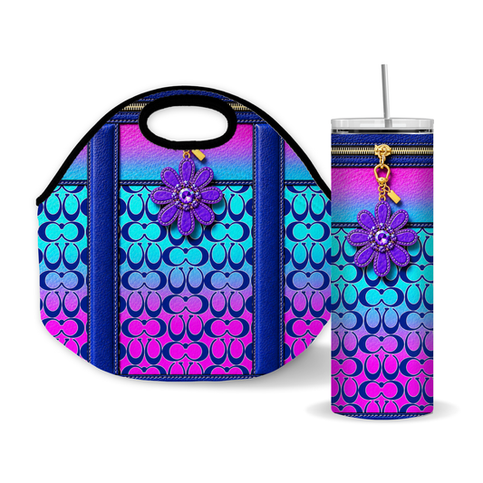 Luxury Blue & Pink Designer Inspired 20 oz Skinny Tumbler Wrap Sublimation Design Digital Download