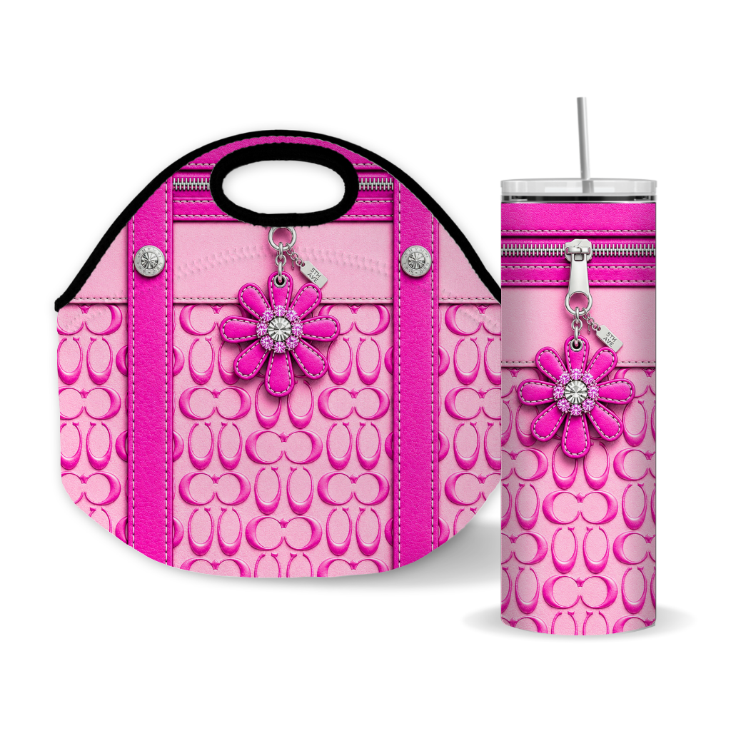 Pink Luxury Flower Charm Purse-Inspired 20 oz Skinny Tumbler Wrap Sublimation Design|Digital Download