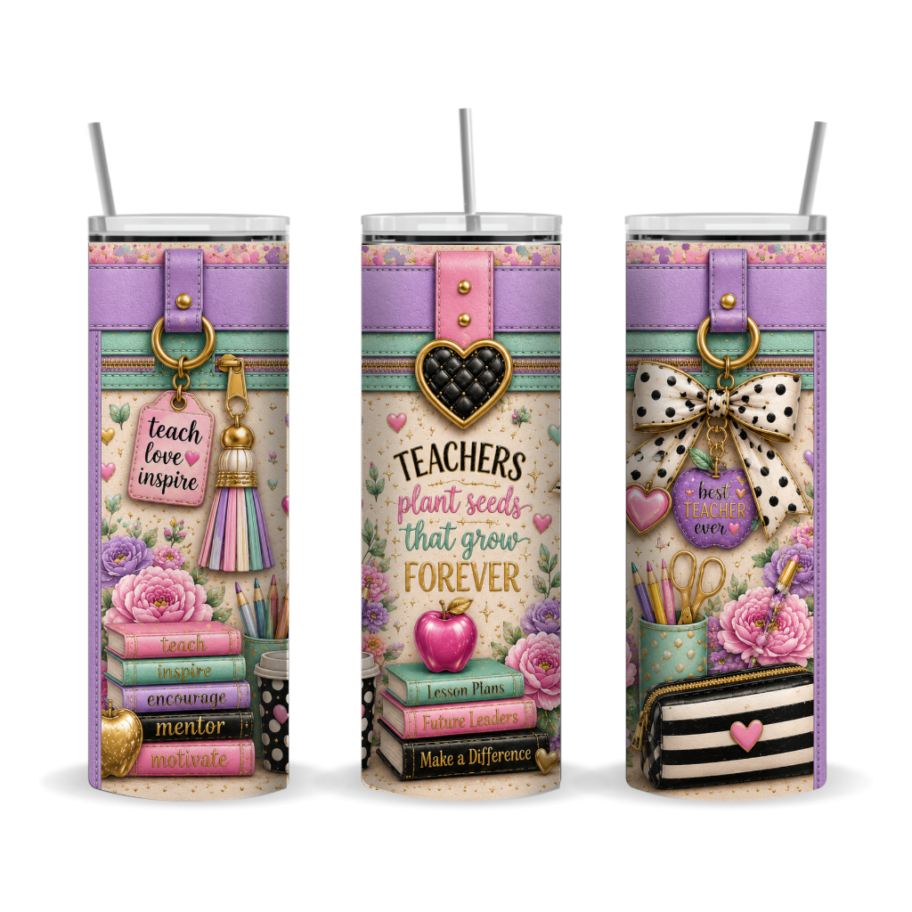 Luxury Purse Inspired Teacher Life 20 oz Skinny Tumbler Wrap Digital Download
