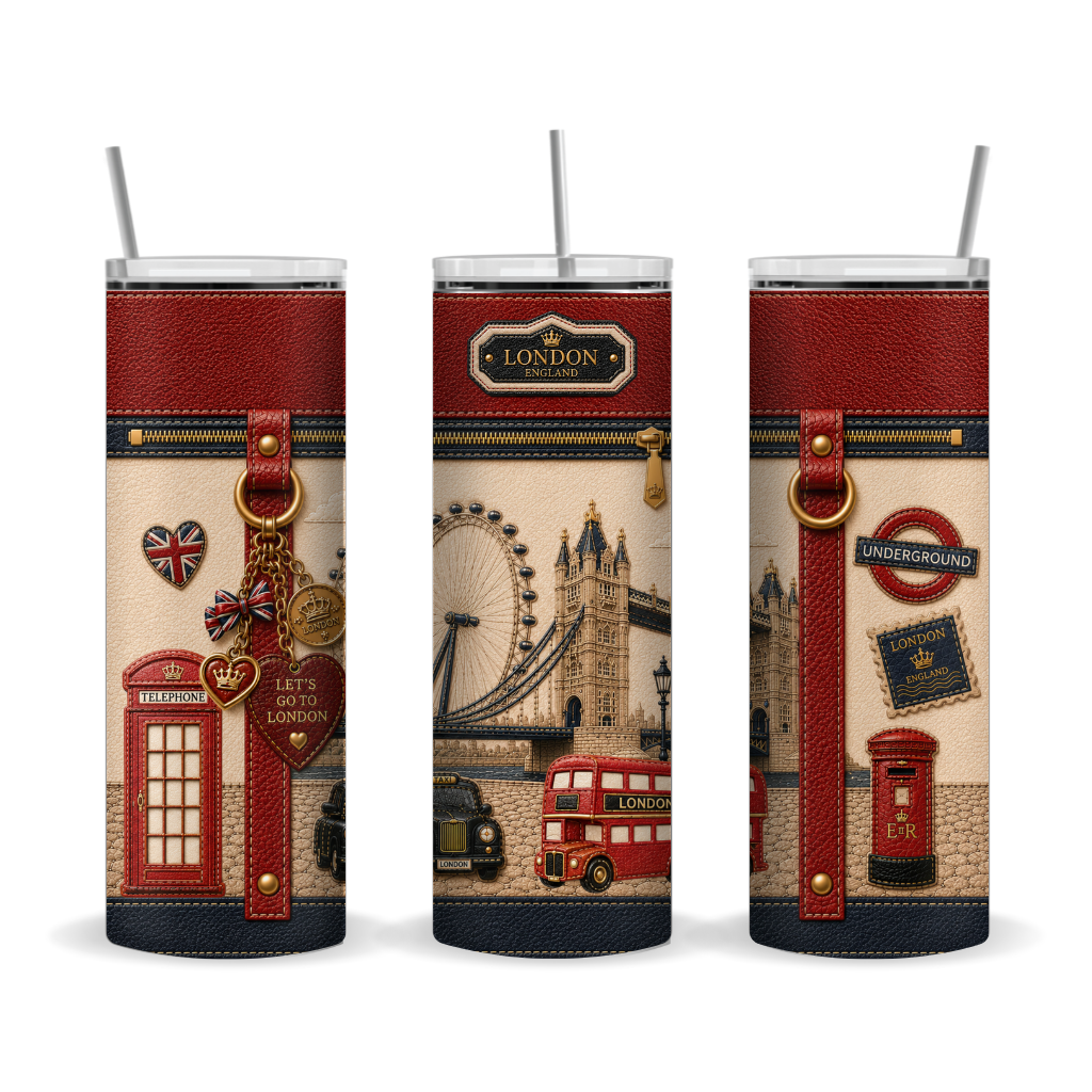 Luxury London Travel 20 oz Skinny Tumbler Wrap Sublimation Design Digital Download
