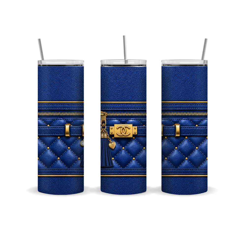 Luxury Blue Quilted Purse Seamless 20 oz Skinny Tumbler Wrap PNG Sublimation Design Digital Download