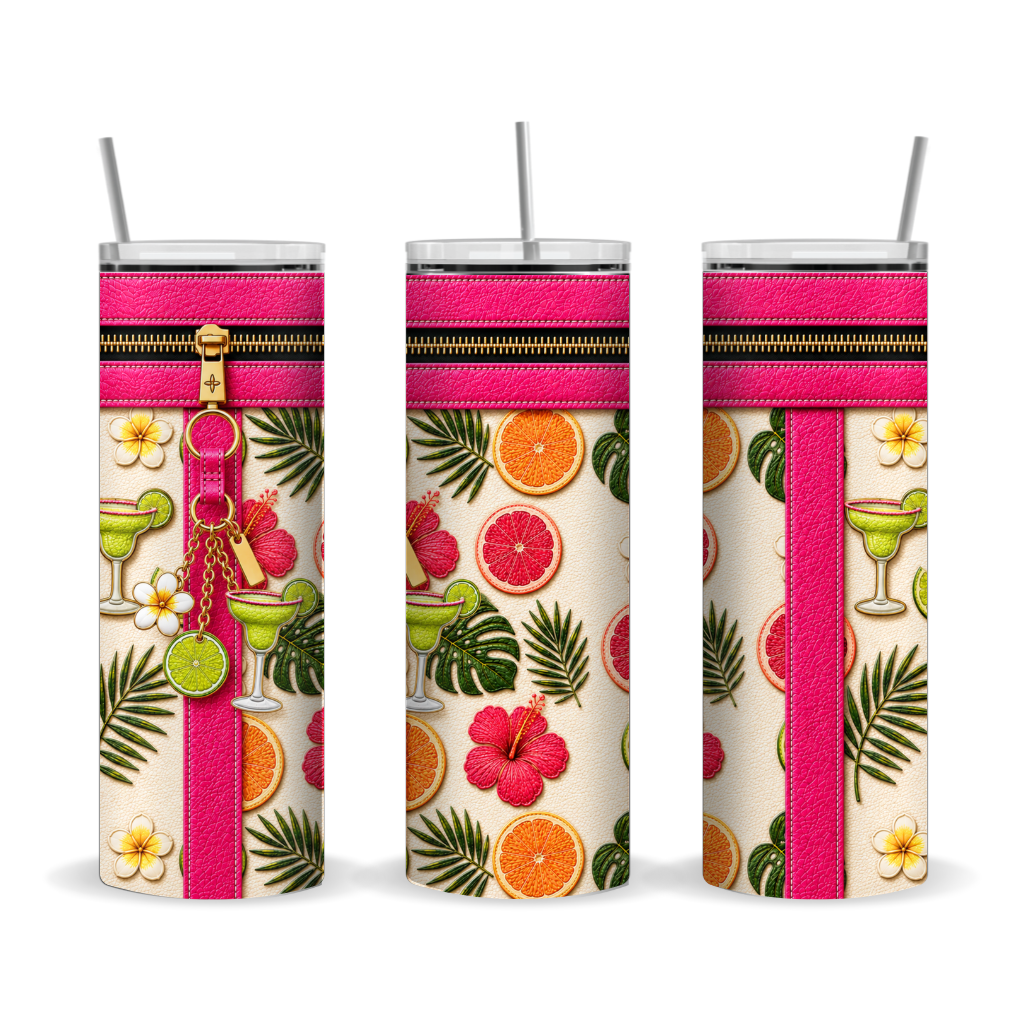 Pink Tropical Purse-Inspired 20 oz Skinny Tumbler Wrap  Luxury Summer Sublimation Design Digital Download
