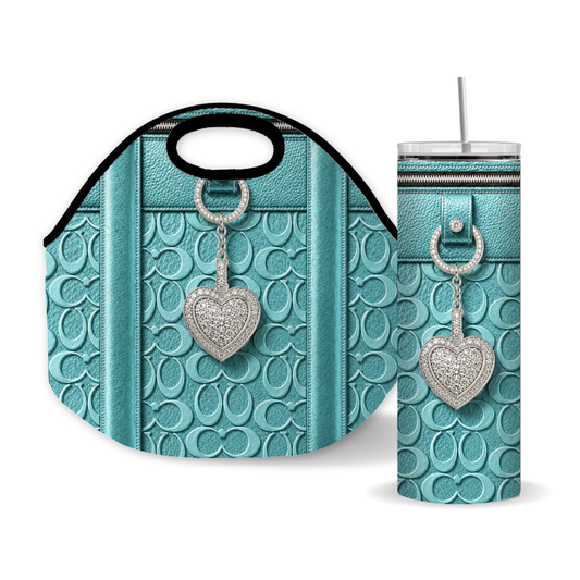 Turquoise Luxury Purse-Inspired 20 oz Skinny Tumbler Wrap PNG Faux Leather Sublimation Design Digital Download