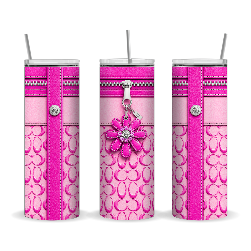 Pink Luxury Flower Charm Purse-Inspired 20 oz Skinny Tumbler Wrap Sublimation Design|Digital Download