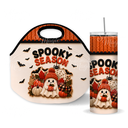 Spooky Season Fall Cute Ghost Halloween 20 oz Skinny Tumbler Wrap Digital Design