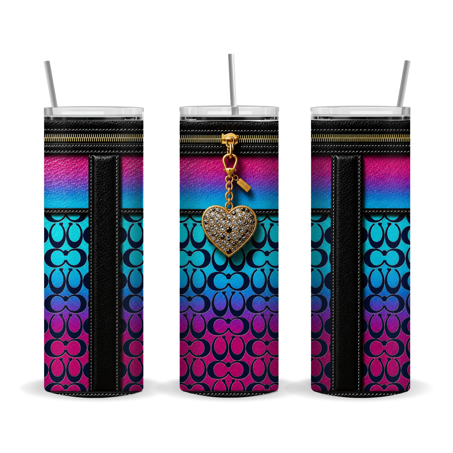 Luxury Gold Heart Designer Inspired 20 oz Skinny Tumbler Wrap Sublimation Design Digital Download