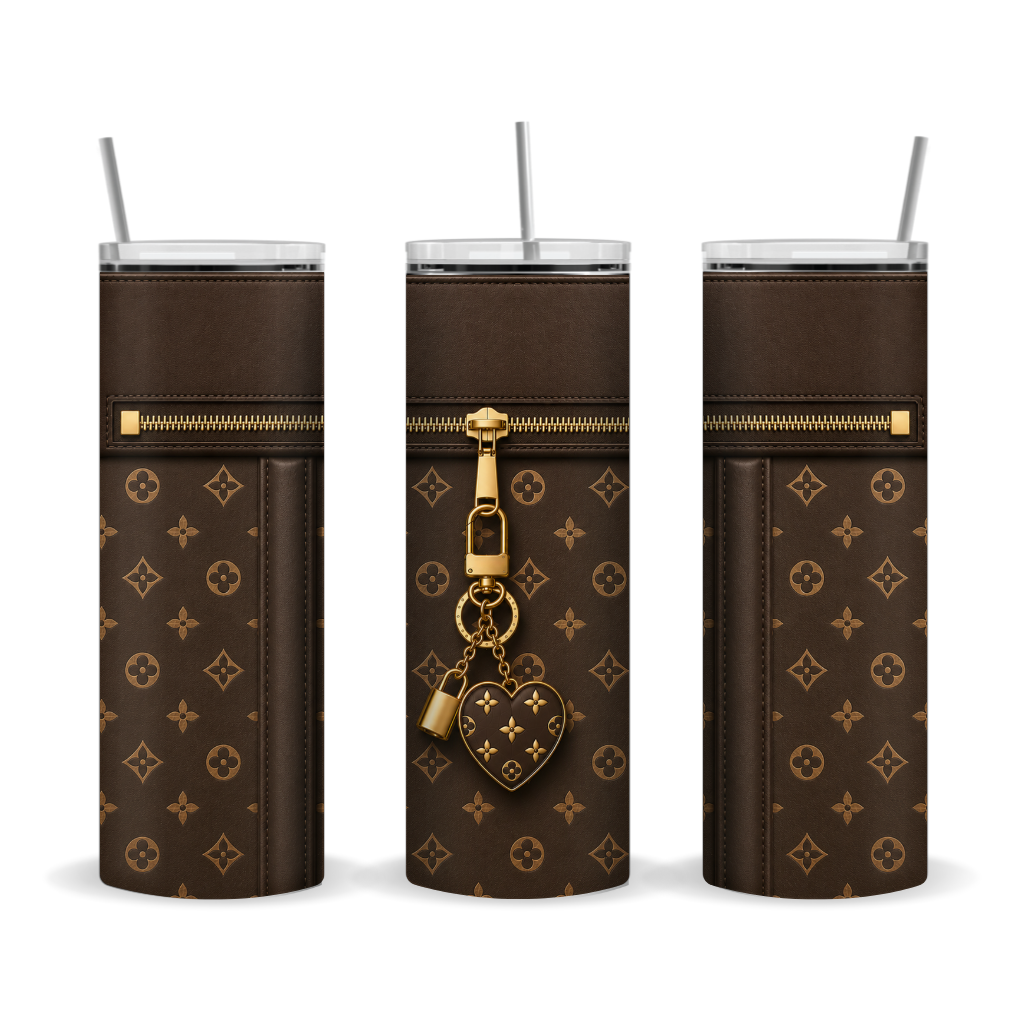 Luxury Brown Purse-Inspired 20 oz Skinny Tumbler Wrap Sublimation Design Digital Download