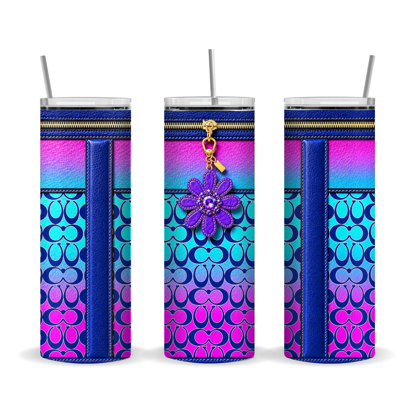 Luxury Blue & Pink Designer Inspired 20 oz Skinny Tumbler Wrap Sublimation Design Digital Download