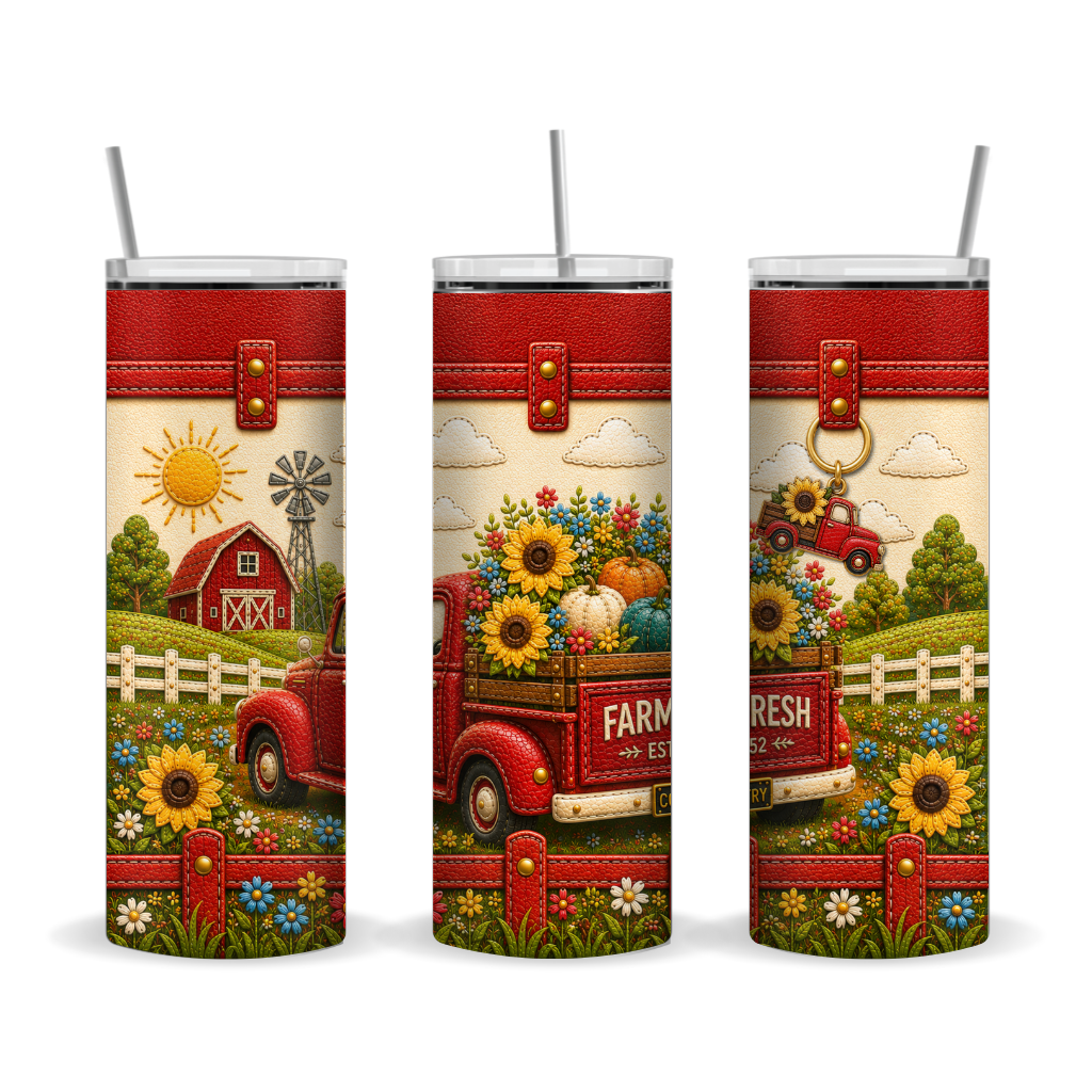 Luxury Farm Fresh Red Truck 20 oz Skinny Tumbler Wrap Sublimation Design Digital Download