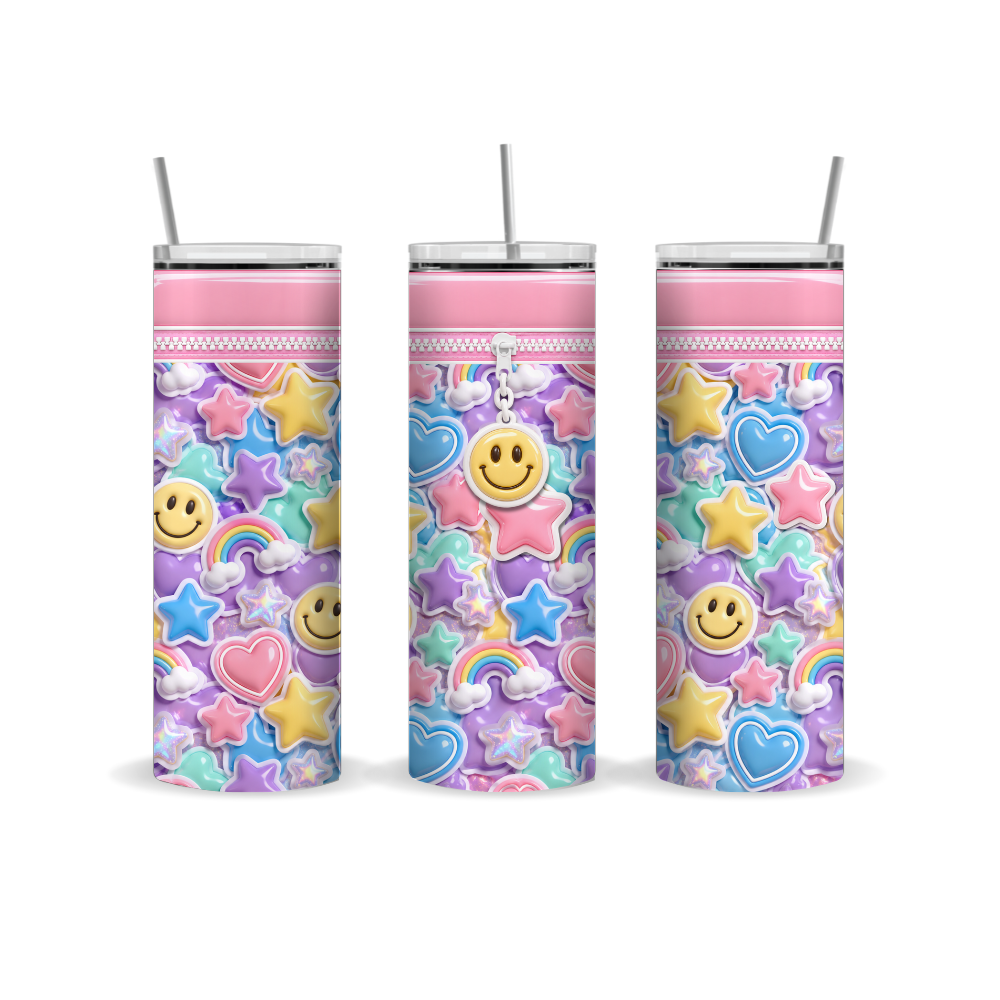 Pastel Back to School Smiley Kawaii Sublimation Design 20 oz Skinny Tumbler Wrap Digital Download