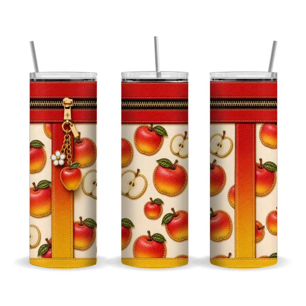Luxury Red Apple Purse-Inspired 20oz Skinny Tumbler Wrap PNG Faux Leather Sublimation Design Digital Download