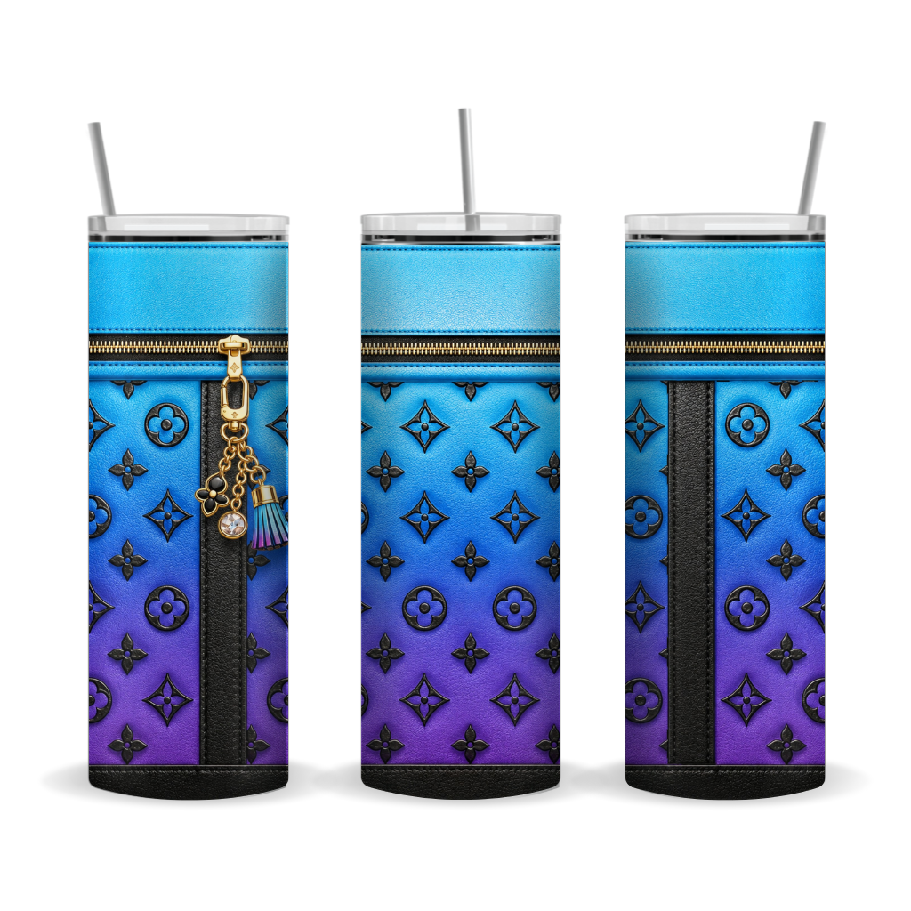 Luxury Blue & Purple Gradient Purse-Inspired 20 oz Skinny Tumbler Wrap Sublimation Design Digital Download