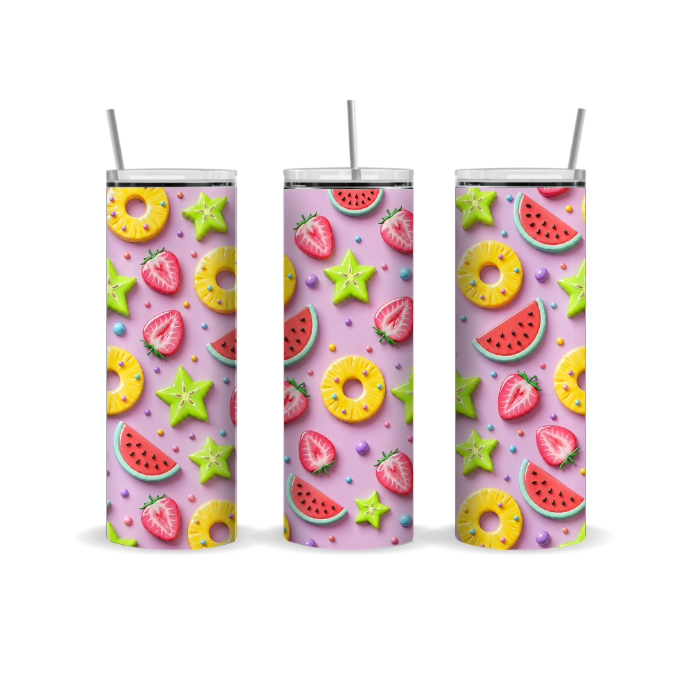 Summer Vibes Tropical Fruit 20oz Skinny Seamless Tumbler Wrap Sublimation Digital Design PNG