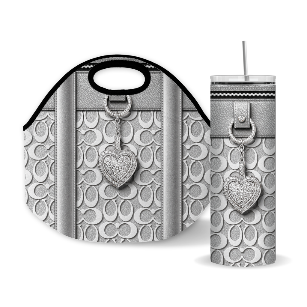 Luxury Silver Heart Purse-Inspired 20 oz Skinny Tumbler Wrap Sublimation Design Digital Download