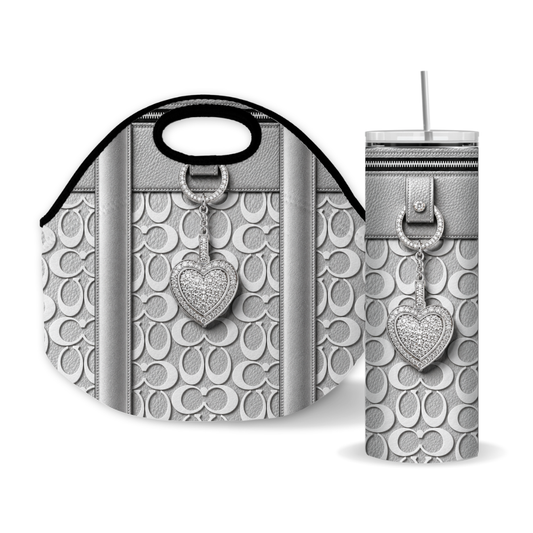 Luxury Silver Heart Purse-Inspired 20 oz Skinny Tumbler Wrap Sublimation Design Digital Download