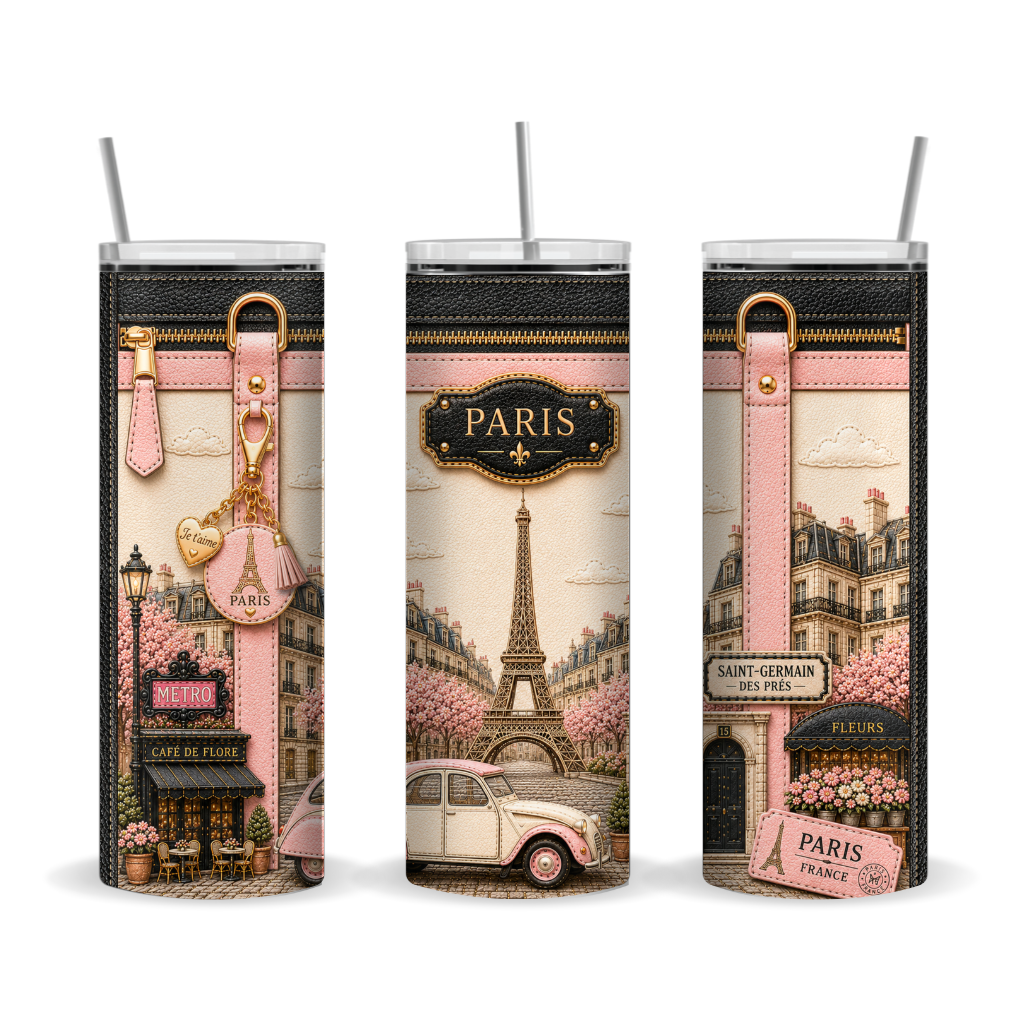 Paris Travel collection Luxury 20 oz Skinny Tumbler Wrap Sublimation Design Digital Download
