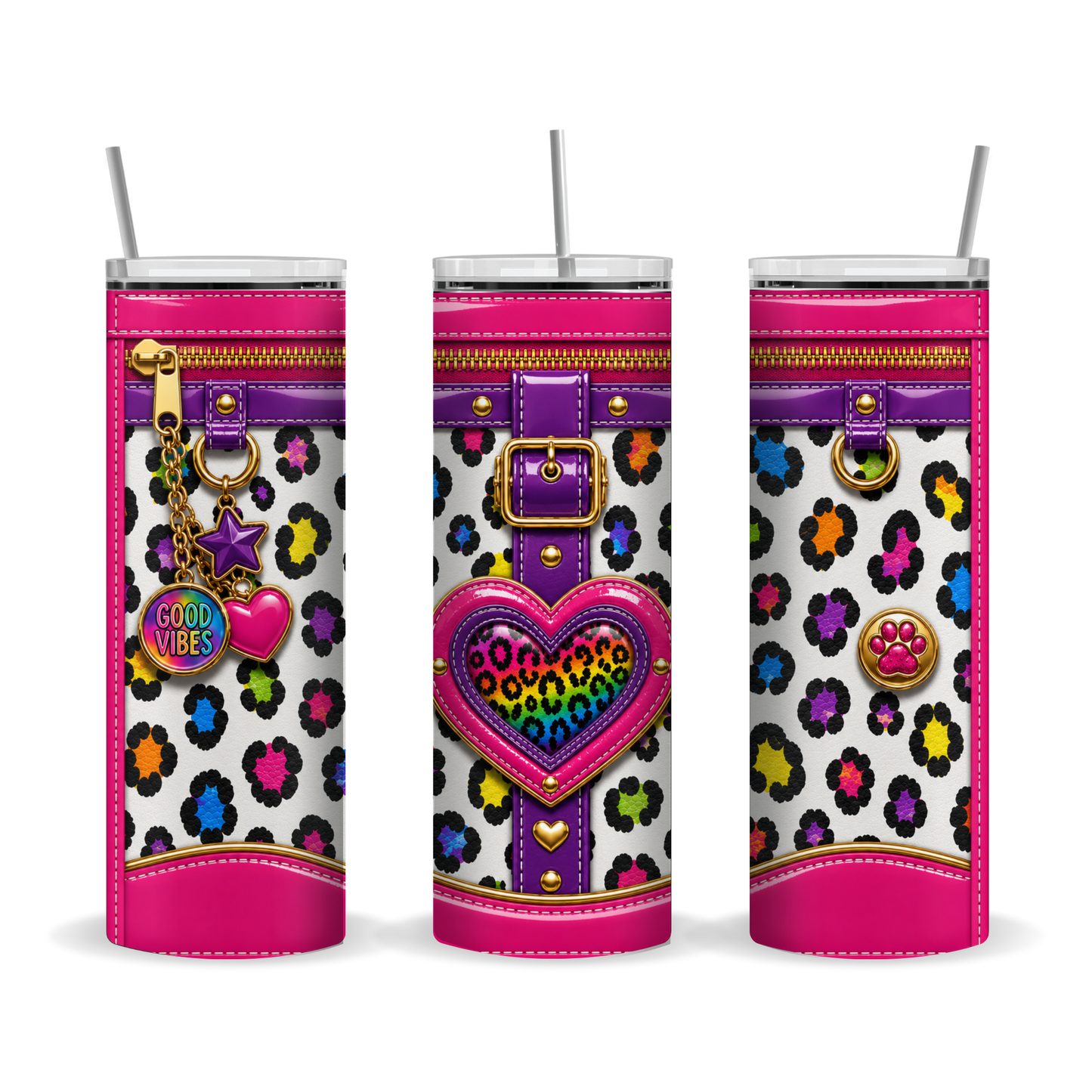 Luxury Purse Inspired Rainbow Leopard Heart 20 oz Skinny Tumbler Wrap Digital Download