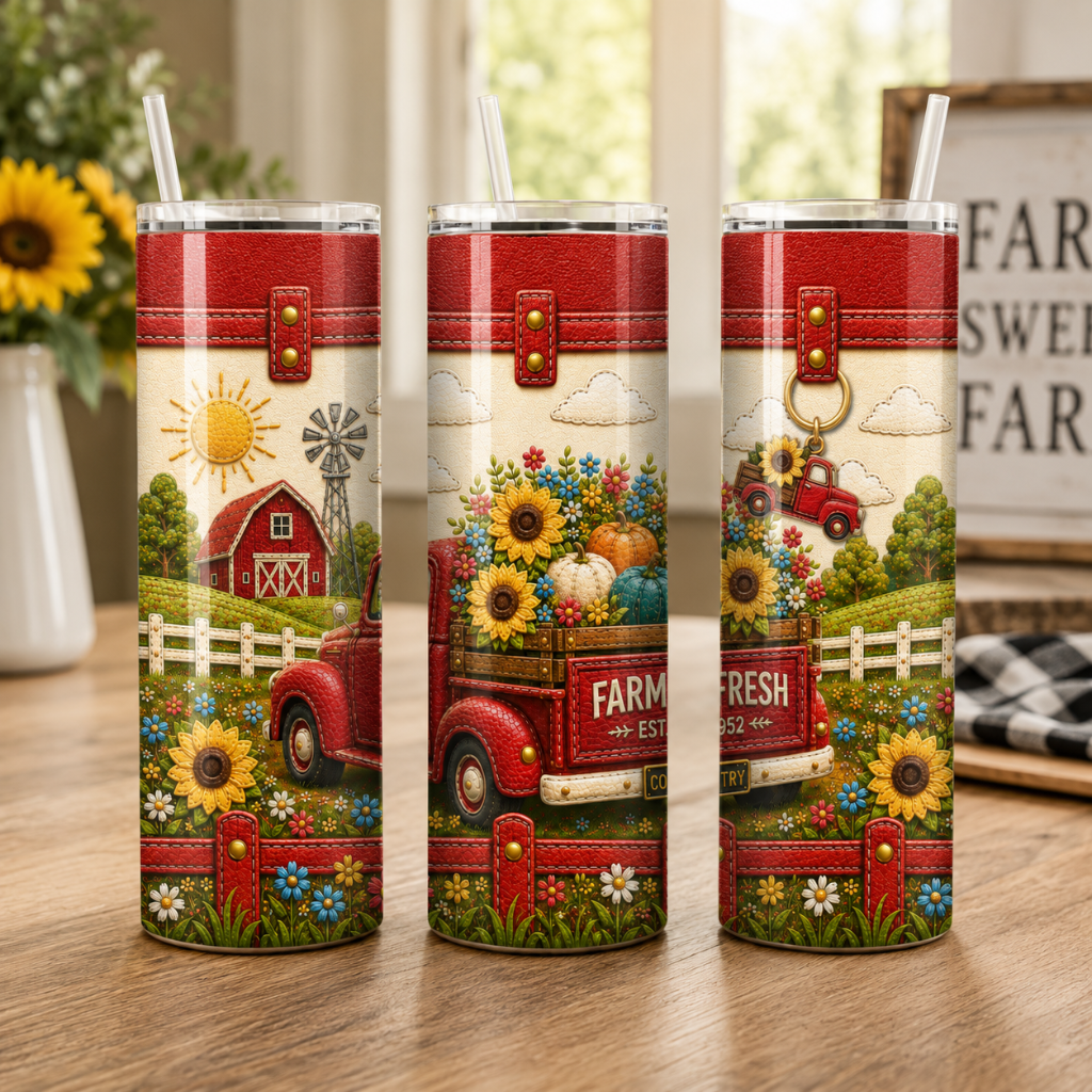Luxury Farm Fresh Red Truck 20 oz Skinny Tumbler Wrap Sublimation Design Digital Download