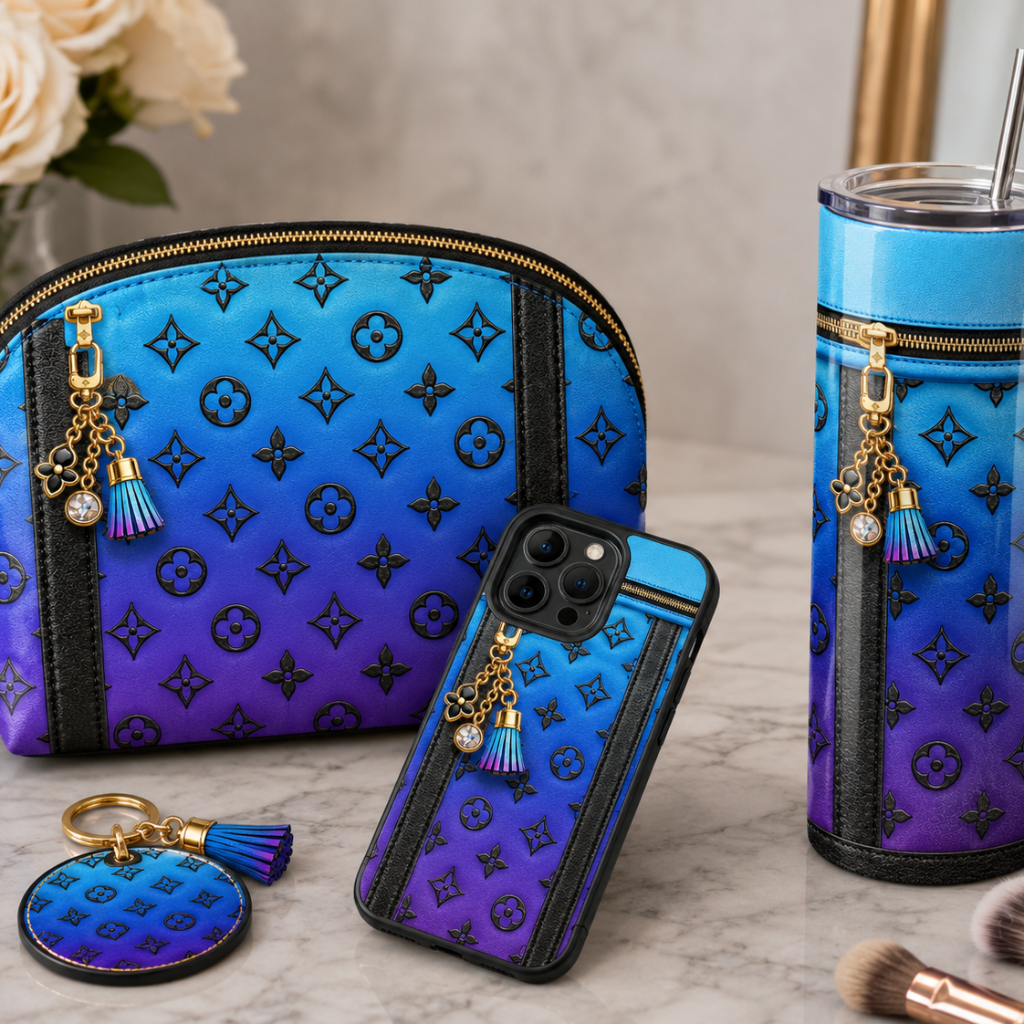 Luxury Blue & Purple Gradient Purse-Inspired 20 oz Skinny Tumbler Wrap Sublimation Design Digital Download