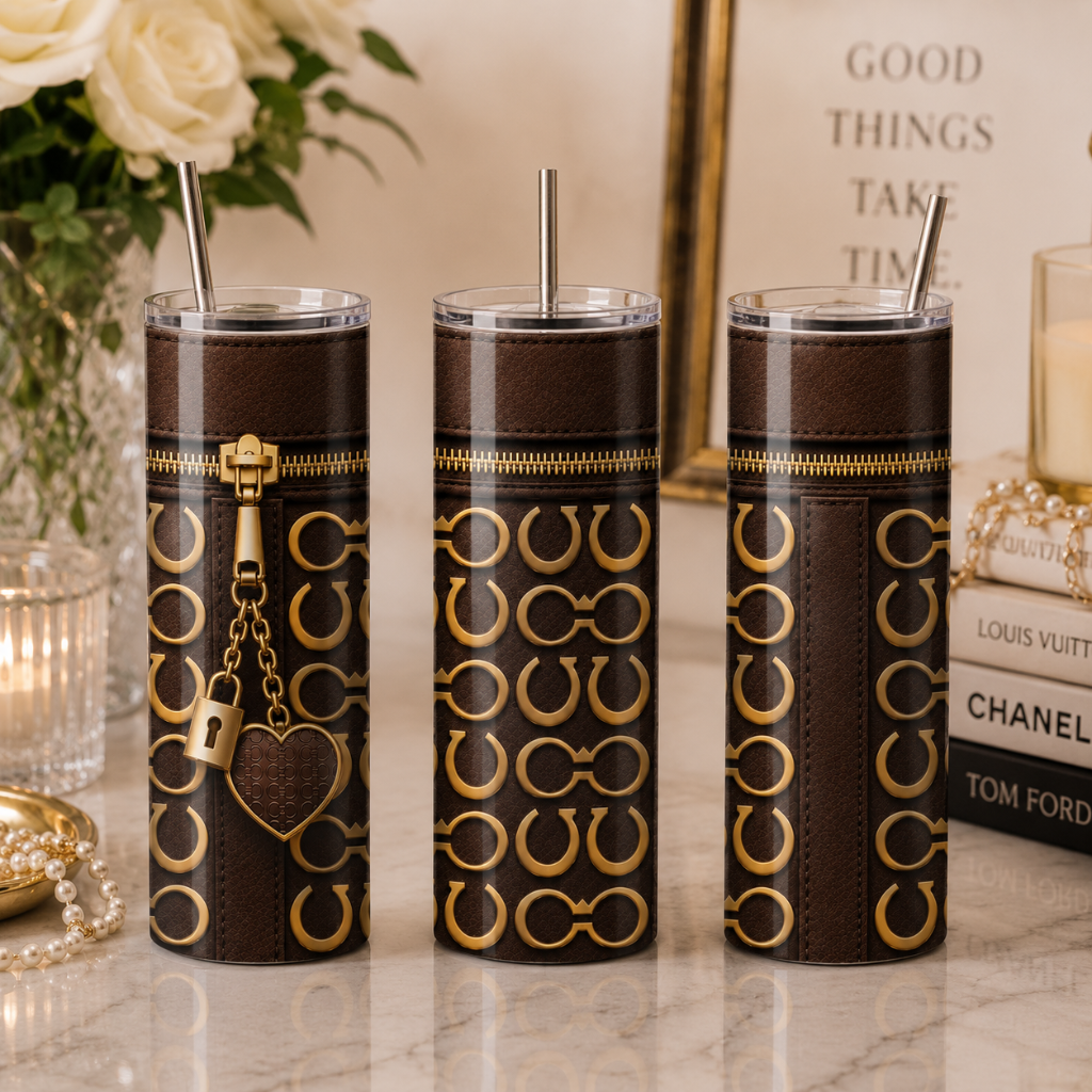 Luxury Brown Purse Inspired 20 oz Skinny Tumbler Wrap Sublimation Design Digital Download