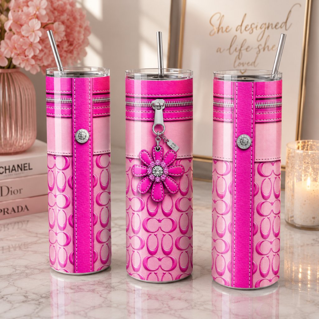 Pink Luxury Flower Charm Purse-Inspired 20 oz Skinny Tumbler Wrap Sublimation Design|Digital Download