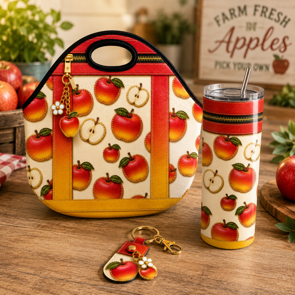 Luxury Red Apple Purse-Inspired 20oz Skinny Tumbler Wrap PNG Faux Leather Sublimation Design Digital Download
