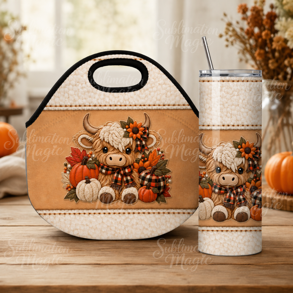 Fall Highland Cow 20 oz Skinny Seamless Tumbler Wrap Sublimation Design Digital Download