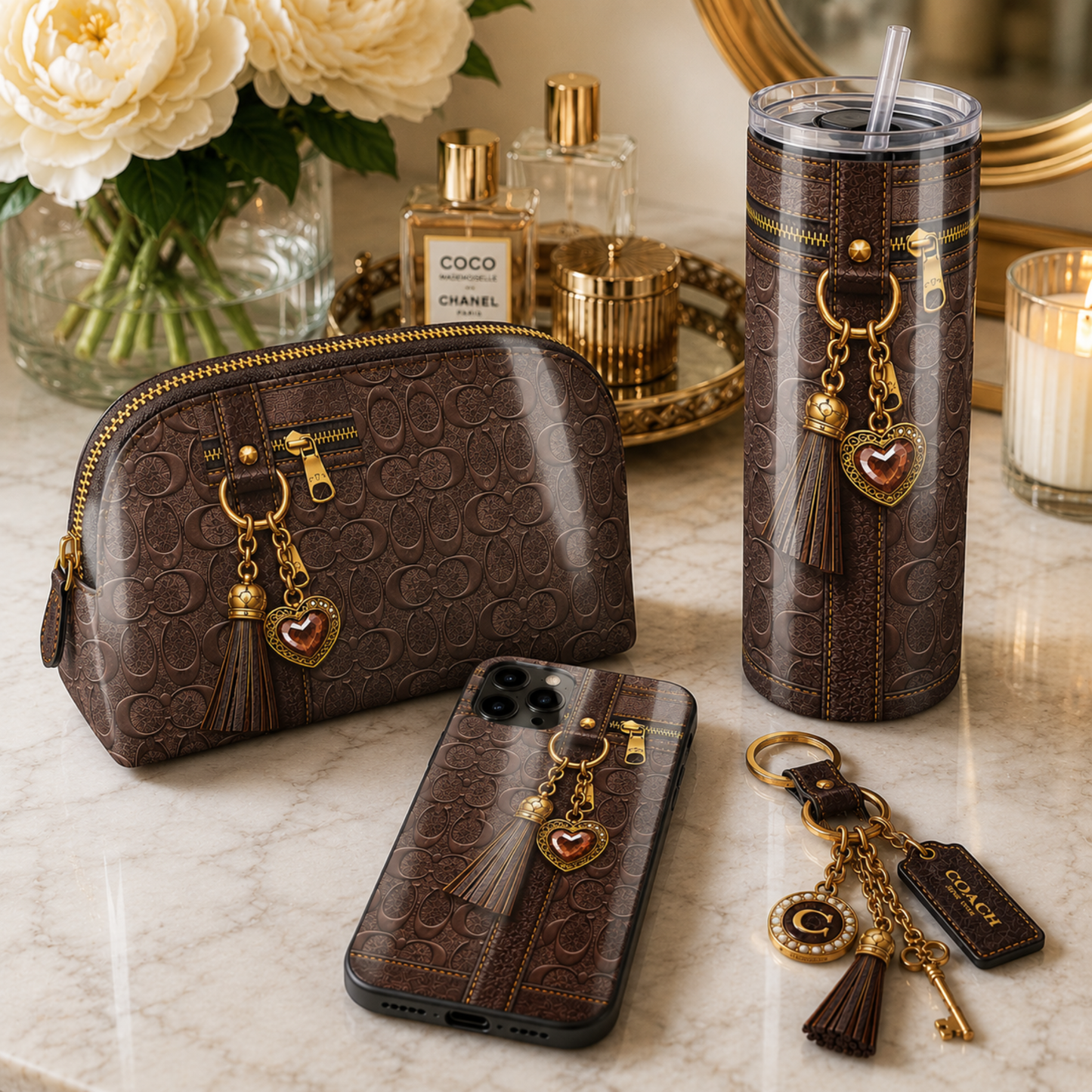 Luxury Chocolate Purse-Inspired 20 oz Skinny Tumbler Sublimation Wrap Digital Download