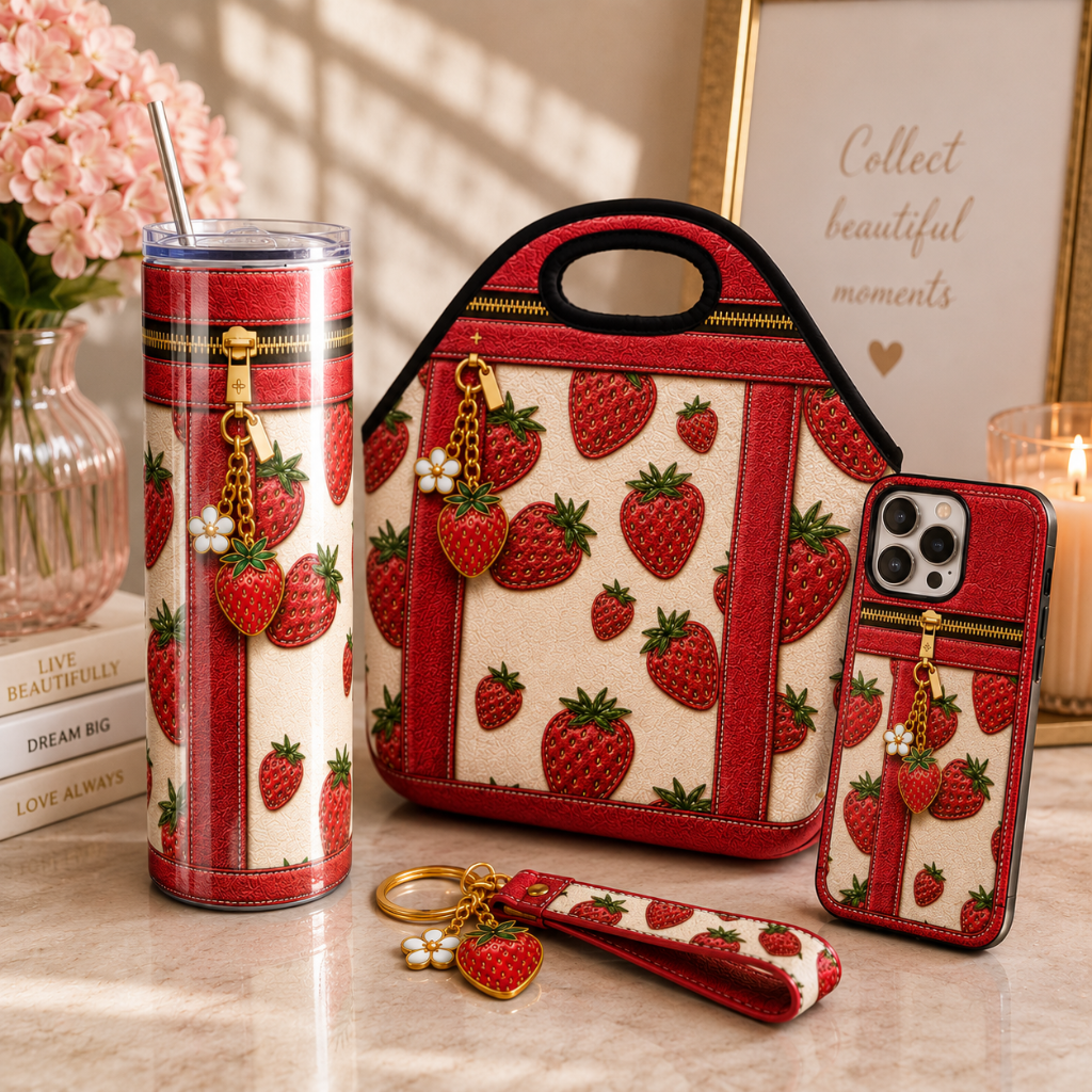 Luxury Strawberry Purse-Inspired 20 oz Skinny Tumbler Wrap Sublimation Design Digital Download