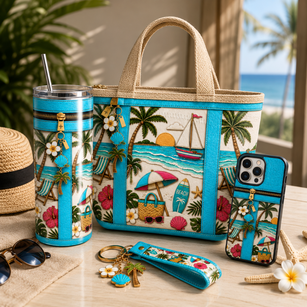 Luxury Beach Purse-Inspired 20 oz Skinny Tumbler Wrap Sublimation Design Digital Download