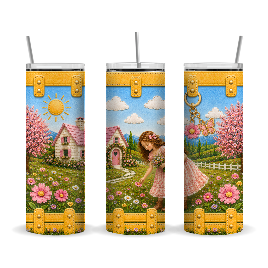 Luxury Cottage Girl 20 oz Skinny Tumbler Wrap Sublimation Design Digital Download