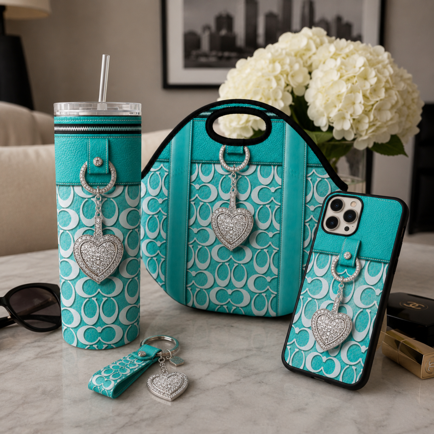 Turquoise Luxury Handbag-Inspired 20 oz Skinny Tumbler Wrap Digital Download