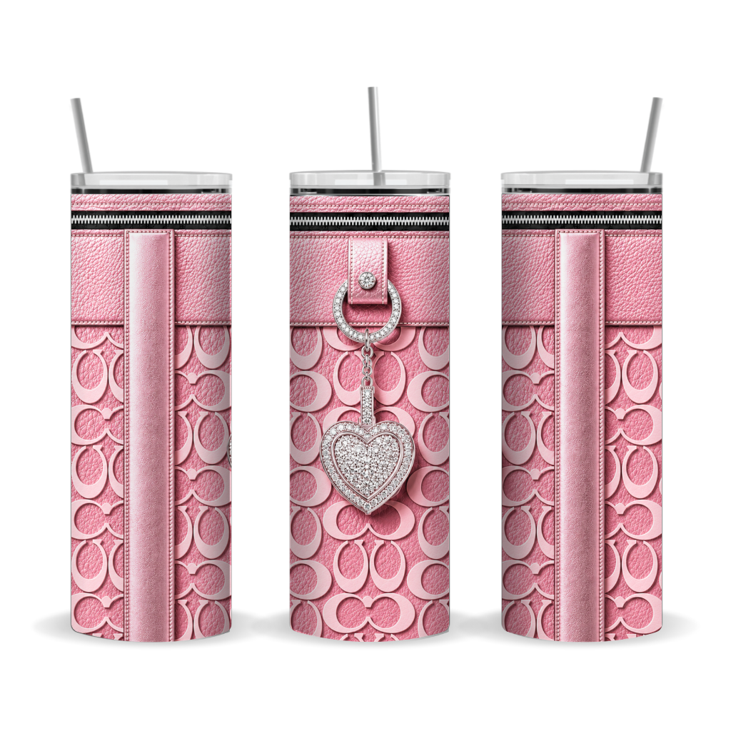 Luxury Pink Heart Purse-Inspired 20 oz Skinny Sublimation Tumbler Wrap Digital Download