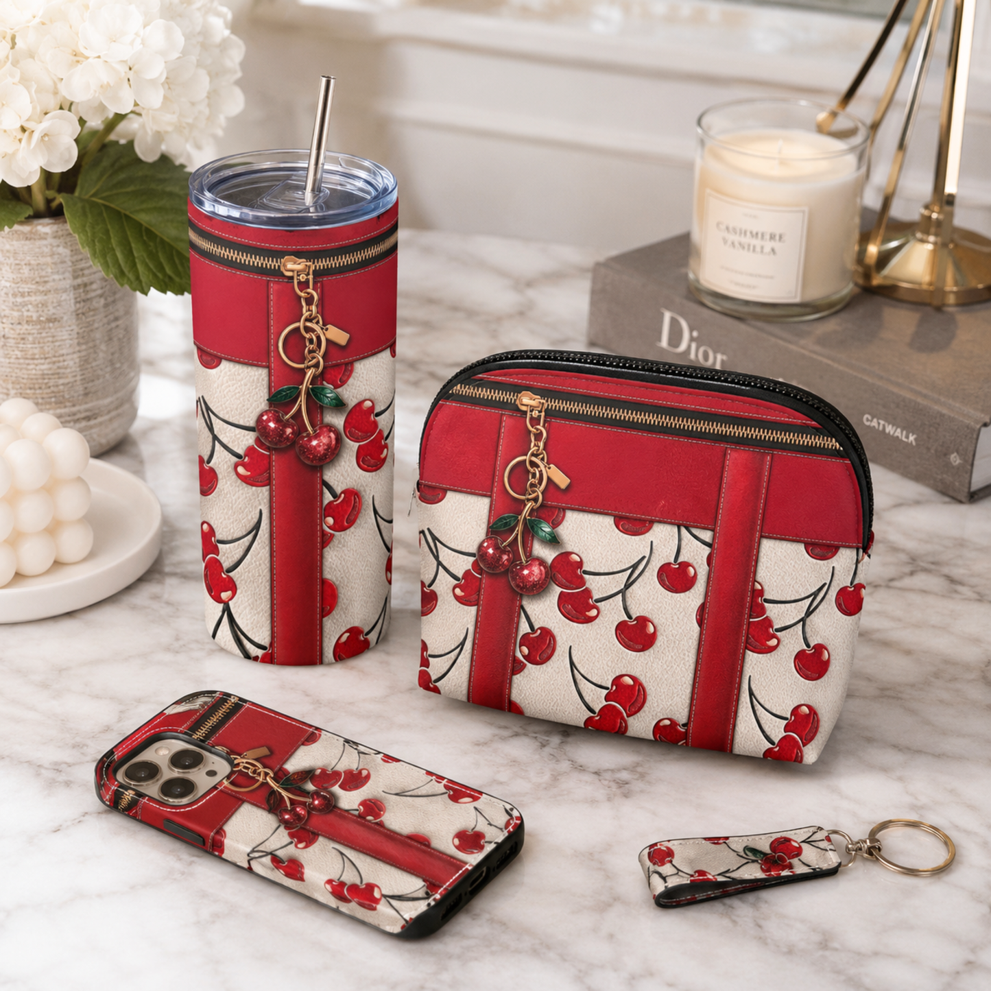 Luxury Cherry Purse-Inspired 20 oz Skinny Tumbler Wrap Sublimation Design Digital Download